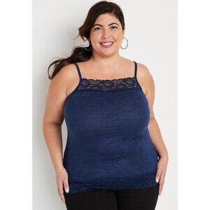 Maurices Lace Trim Crinkle Cami Top Size 1X Sleeveless Blue Polyester Intimate